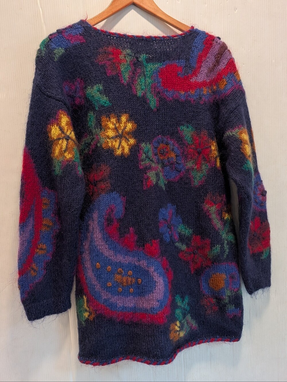 ROSANNA Hand Knitted Bohemian Navy Floral Paisley Mohair Crewneck Sweater Medium - Picture 10 of 11